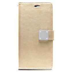 iPhone Xs Max Multi Pockets Folio Flip Leather Wallet Case with Strap (Gold)